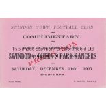 SWINDON / QPR Press Ticket Swindon Town v Queen's Park Rangers FA Cup 2nd Round 11th December