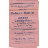 DULWICH 4 Page programme Dulwich Hamlet Reserves v London Caledonian Reserves Isthmian League