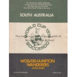 SOUTH AUSTRALIA - WOLVES 1972 Programme, South Australia v Wolves, 17/6/72 in Adelaide, slight fold.