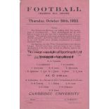 DULWICH - CAMBRIDGE UNIVERSITY 1922 Single sheet Dulwich Hamlet home programme v Cambridge