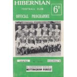 HIBS/FOREST Programme Hibernian v Nottingham Forest Pre-season friendly 6th August 1966. Team