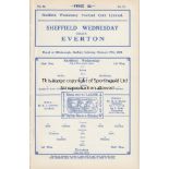 SHEFFIELD WED - EVERTON 1931-32 Sheffield Wednesday home programme v Everton, 27/2/1932, ex bound