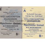 WOLVES - MANCHESTER UNITED CUP Two match tickets, Wolves v Manchester United, both FA Cup, 6/3/65