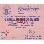 GLASGOW RANGERS - WOLVES 61 Match ticket , Glasgow Rangers v Wolves, 29/3/61, Cup-Winners Cup Semi-