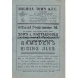 HALIFAX - HARTLEPOOLS 1934 Halifax Town home programme v Hartlepools, 24/11/1934, FA Cup, slight