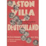 ASTON VILLA IN DEUTSCHLAND 1938 Official programme for German Select v Aston Villa, 15/5/1938,