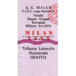 SUPERCUP 1974 Control portion Ticket for European Super Cup, Milan v Ajax , 9/1/74 at Milan, ticket