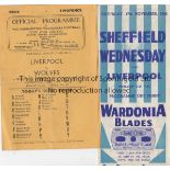 LIVERPOOL AWAY Two Liverpool away programmes, at Sheffield Wednesday 17/11/45 and at Wolves 31/5/47,