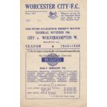 WORCESTER - WOLVES 48 Worcester City home programme v Wolves, 18/11/48, Peter Stockford Benefit.