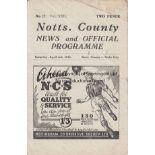 NOTTS COUNTY - STOKE 43 Notts County home programme v Stoke, 3/4/43, fold, creased, score noted on