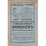 HALIFAX - DARLINGTON 1936 Halifax Town home programme v Darlington, 28/11/1936, FA Cup, slight