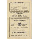 GRANTHAM - YORK 50 Grantham home programme v York Reserves, 9/12/50, Midland League, some