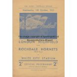 RUGBY LEAGUE 1933 LONDON Scarce Rugby League programme, London Highfield v Rochdale Hornets, 11/10/