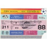 1982 WORLD CUP Ticket for the opening match, Argentina v Belgium 13/6/1982 in Barcelona. Very