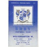 BURY - WOLVES 53 Bury home programme v Wolves, 6/10/53 , opening of Bury floodlights, slight