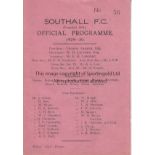 SOUTHALL 1930 Southall home programme v Finchley, 1/3/1930, Athenian League. Slight fold.