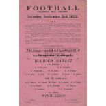 DULWICH - WIMBLEDON 1922 Single sheet Dulwich Hamlet home programme v Wimbledon, 2/9/1922,