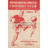 ROTHERHAM - CARLISLE 47 Rotherham home programme v Carlisle, 29/3/47, minor fold. Generally good