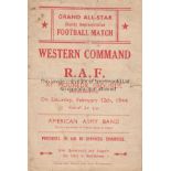 WESTERN COMMAND 44 Four page programme Western Command v RAF at Molineux, Wolverhampton, 12/2/44.