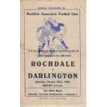 ROCHDALE - DARLINGTON 46 Rochdale home programme v Darlington, 26/10/46, slight fold, small match