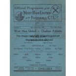 WEST HAM - CHARLTON 43 West Ham single sheet home programme v Charlton, 18/12/43, minor folds.