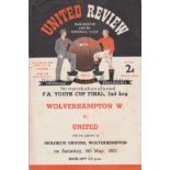 YOUTH CUP FINAL 52-53 The first ever Youth Cup Final, Manchester United programme v Wolves, 4/5/53