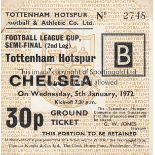 SPURS - CHELSEA 72 Ticket for the League Cup Semi-Final, Tottenham v Chelsea, 5/1/72 at White Hart