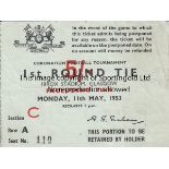 HIBERNIAN - TOTTENHAM 1953 Scarce match ticket, Hibernian v Tottenham, 11/5/53, Coronation Cup tie