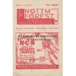 NOTTM FOREST - DERBY 43 Nottingham Forest home programme v Derby County, 23/10/43, score noted on