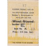 BLACKPOOL - WOLVES 49 Match ticket Blackpool v Wolves, 3/9/49, reserved seat. Generally good