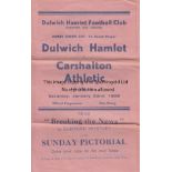 DULWICH Gatefold programme Dulwich Hamlet v Carshalton Athletic Surrey Senior Cup 1st Round