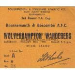 BOURNEMOUTH - WOLVES 48 Match ticket, Bournemouth v Wolves, 10/1/48, Cup, Wing Stand seat. Slight