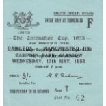 RANGERS - MANCHESTER UNITED 1953 Scarce match ticket, Glasgow Rangers v Manchester United, 13/5/