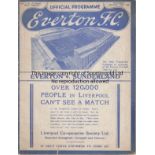 EVERTON - SUNDERLAND 1938 Everton home programme v Sunderland, 22/1/1938, FA Cup, staples removed.