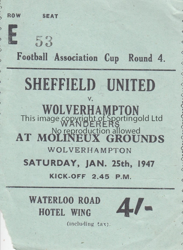 WOLVES - SHEF UTD 47 Match ticket , Wolves v Sheffield United, 25/1/47, FA Cup, reserved seat,