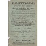 DULWICH - WEST NORWOOD 1912 Single sheet Dulwich Hamlet home programme v West Norwood, 16/11/1912,