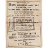 KINGSTONIAN - DULWICH 1932 Four page Kingstonian home programme v Dulwich Hamlet, 31/12/1932,