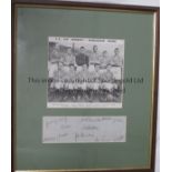 MANCHESTER UNITED 1948 AUTOGRAPHS A 14" X 12" framed and glazed mount with a 6" X 6" black and white