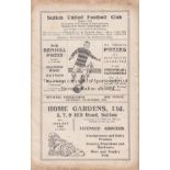 SUTTON UNITED - WALTHAMSTOW AVE 1938 Sutton United home programme v Walthamstow Avenue, 8/10/1938,