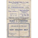 BURY - CHESTER 44 Bury home programme v Chester, 21/10/44, worn along folds. Fair