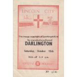 LINCOLN - DARLINGTON 49 Lincoln home programme v Darlington 15/10/49, minor fold, changes noted.