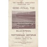 1953 CUP SEMI-FINAL Official programme, Blackpool v Tottenham, 21/3/53 at Villa Park. Generally