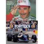 NIGEL MANSELL 12 Colour & Black and White Press Photos of Nigel Mansell and one Press Card signed.