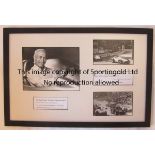 FANGIO/STIRLING MOSS A superb framed and glazed signed montage (55cm x 37cm) of 3 photos of Fangio,"