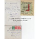 TICKET-DENIS COMPTON- ARSENAL-CHELSEA Handwritten letter from Denis Compton to a lady fan of his