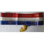 HORSE RACING - RED RUM Superb Red/White/ Blue neck sash for Red Rum, printed in gold, Triple Grand