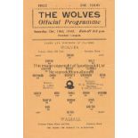 WOLVES - WALSALL 42 Single sheet Wolves home programme v Walsall, 10/10/42, slight fold. Generally