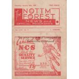 FOREST/ARSENAL Programme Nottingham v Forest v Arsenal Friendly January 24th 1948. Lacks staples.