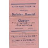 DULWICH Gatefold programme Dulwich Hamlet v Clapton Isthmian League April 9th 1938. Horizontal