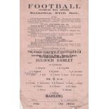 DULWICH - BARKING 1920 Single sheet Dulwich Hamlet home programme v Barking, 27/11/1920, London